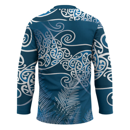 Aotearoa Maori Koru Curves Hockey Jersey Silver Ferns - Navy Blue