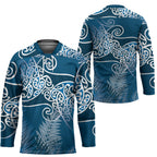 Aotearoa Maori Koru Curves Hockey Jersey Silver Ferns - Navy Blue