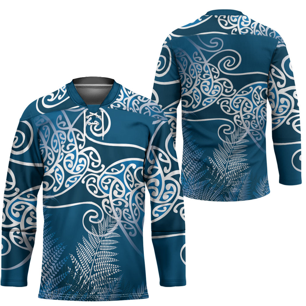 Aotearoa Maori Koru Curves Hockey Jersey Silver Ferns - Navy Blue