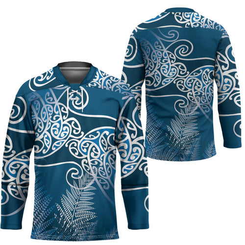 Aotearoa Maori Koru Curves Hockey Jersey Silver Ferns - Navy Blue