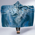 Aotearoa Maori Koru Curves Hooded Blanket Silver Ferns - Navy Blue