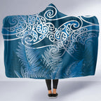 Aotearoa Maori Koru Curves Hooded Blanket Silver Ferns - Navy Blue
