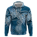 Aotearoa Maori Koru Curves Hoodie Silver Ferns - Navy Blue