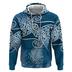 Aotearoa Maori Koru Curves Hoodie Silver Ferns - Navy Blue