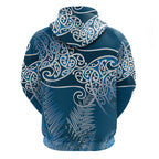 Aotearoa Maori Koru Curves Hoodie Silver Ferns - Navy Blue