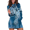 Aotearoa Maori Koru Curves Hoodie Dress Silver Ferns - Navy Blue
