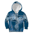 Aotearoa Maori Koru Curves Kid Hoodie Silver Ferns - Navy Blue