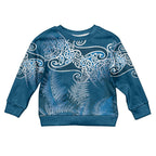Aotearoa Maori Koru Curves Kid Ugly Christmas Sweater Silver Ferns - Navy Blue