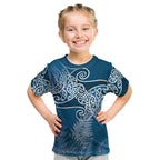 Aotearoa Maori Koru Curves Kid T Shirt Silver Ferns - Navy Blue