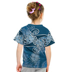 Aotearoa Maori Koru Curves Kid T Shirt Silver Ferns - Navy Blue