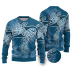 Aotearoa Maori Koru Curves Ugly Christmas Sweater Silver Ferns - Navy Blue