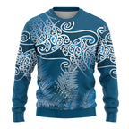 Aotearoa Maori Koru Curves Ugly Christmas Sweater Silver Ferns - Navy Blue