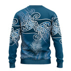 Aotearoa Maori Koru Curves Ugly Christmas Sweater Silver Ferns - Navy Blue