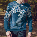 Aotearoa Maori Koru Curves Ugly Christmas Sweater Silver Ferns - Navy Blue
