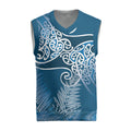 Aotearoa Maori Koru Curves Christmas Knitted V-Neck Vest Silver Ferns - Navy Blue