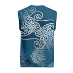 Aotearoa Maori Koru Curves Christmas Knitted V-Neck Vest Silver Ferns - Navy Blue
