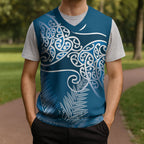 Aotearoa Maori Koru Curves Christmas Knitted V-Neck Vest Silver Ferns - Navy Blue