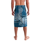 Aotearoa Maori Koru Curves Lavalava Silver Ferns - Navy Blue