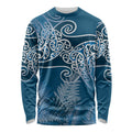 Aotearoa Maori Koru Curves Long Sleeve Shirt Silver Ferns - Navy Blue