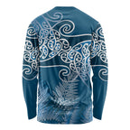 Aotearoa Maori Koru Curves Long Sleeve Shirt Silver Ferns - Navy Blue