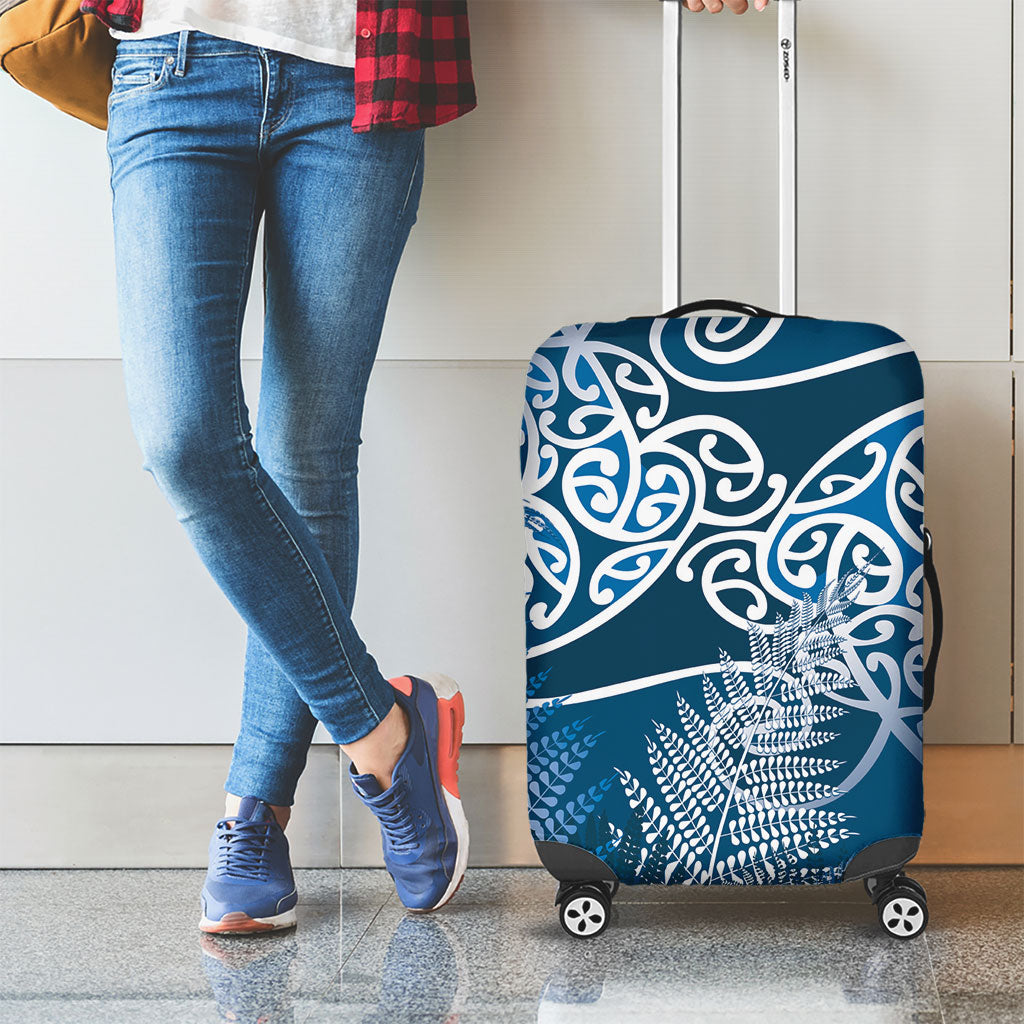 Aotearoa Maori Koru Curves Luggage Cover Silver Ferns - Navy Blue