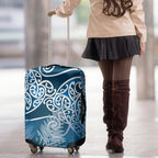 Aotearoa Maori Koru Curves Luggage Cover Silver Ferns - Navy Blue