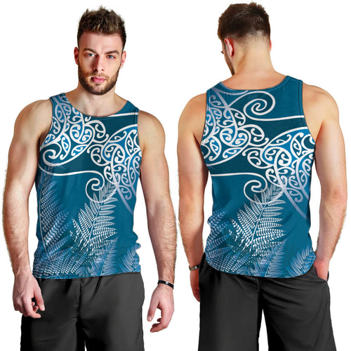 Aotearoa Maori Koru Curves Men Tank Top Silver Ferns - Navy Blue