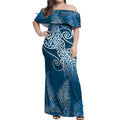 Aotearoa Maori Koru Curves Off Shoulder Maxi Dress Silver Ferns - Navy Blue