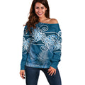 Aotearoa Maori Koru Curves Off Shoulder Sweater Silver Ferns - Navy Blue
