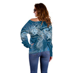 Aotearoa Maori Koru Curves Off Shoulder Sweater Silver Ferns - Navy Blue