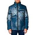 Aotearoa Maori Koru Curves Padded Jacket Silver Ferns - Navy Blue