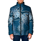 Aotearoa Maori Koru Curves Padded Jacket Silver Ferns - Navy Blue