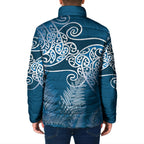 Aotearoa Maori Koru Curves Padded Jacket Silver Ferns - Navy Blue