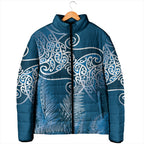 Aotearoa Maori Koru Curves Padded Jacket Silver Ferns - Navy Blue