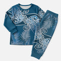 Aotearoa Maori Koru Curves Christmas Pajama Set Silver Ferns - Navy Blue