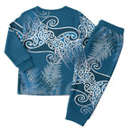 Aotearoa Maori Koru Curves Christmas Pajama Set Silver Ferns - Navy Blue