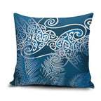 Aotearoa Maori Koru Curves Pillow Cover Silver Ferns - Navy Blue