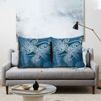 Aotearoa Maori Koru Curves Pillow Cover Silver Ferns - Navy Blue