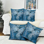 Aotearoa Maori Koru Curves Pillow Cover Silver Ferns - Navy Blue