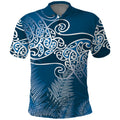 Aotearoa Maori Koru Curves Polo Shirt Silver Ferns - Navy Blue