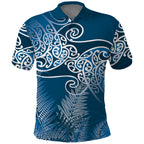 Aotearoa Maori Koru Curves Polo Shirt Silver Ferns - Navy Blue