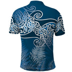 Aotearoa Maori Koru Curves Polo Shirt Silver Ferns - Navy Blue