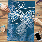 Aotearoa Maori Koru Curves Puzzle Silver Ferns - Navy Blue