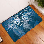 Aotearoa Maori Koru Curves Rubber Doormat Silver Ferns - Navy Blue