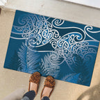 Aotearoa Maori Koru Curves Rubber Doormat Silver Ferns - Navy Blue