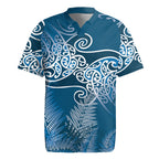 Aotearoa Maori Koru Curves Rugby Jersey Silver Ferns - Navy Blue