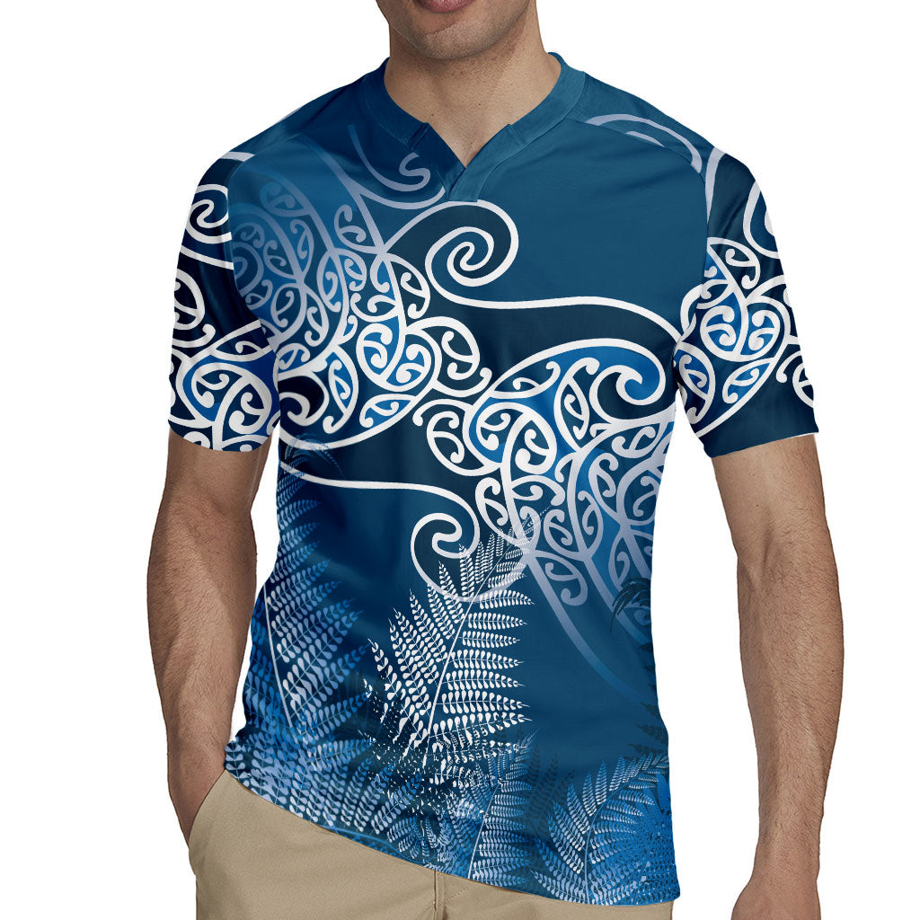 Aotearoa Maori Koru Curves Rugby Jersey Silver Ferns - Navy Blue