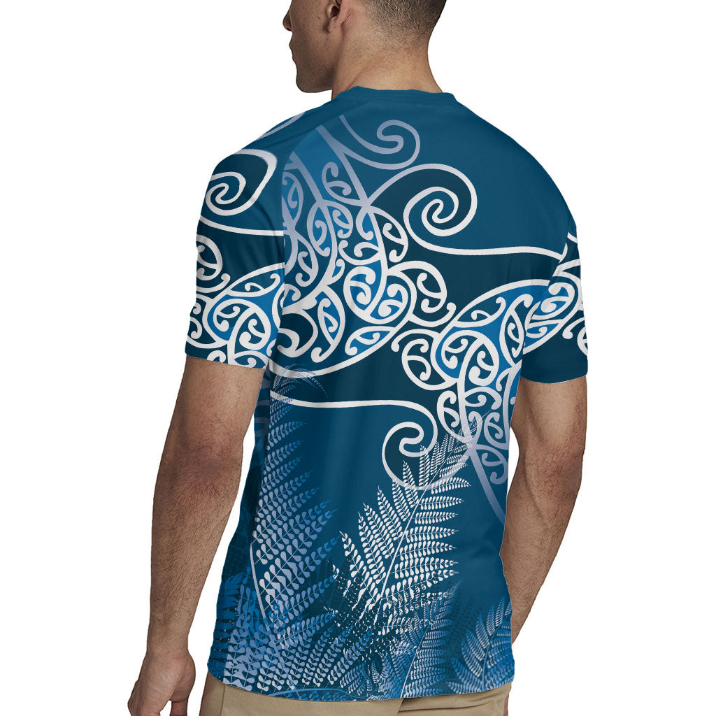Aotearoa Maori Koru Curves Rugby Jersey Silver Ferns - Navy Blue