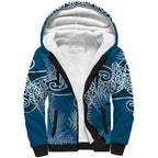 Aotearoa Maori Koru Curves Sherpa Hoodie Silver Ferns - Navy Blue