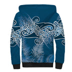Aotearoa Maori Koru Curves Sherpa Hoodie Silver Ferns - Navy Blue